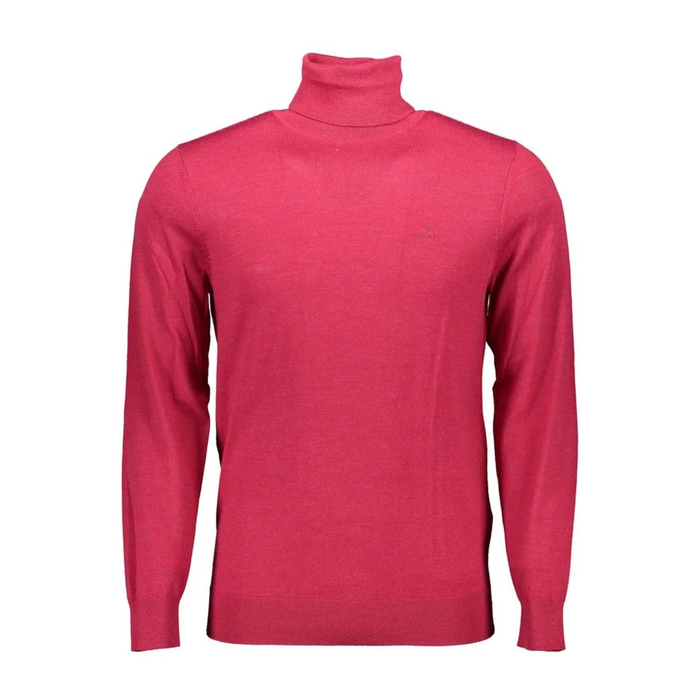 Gant Men's Pink Wool Turtleneck Sweater Logo Detail