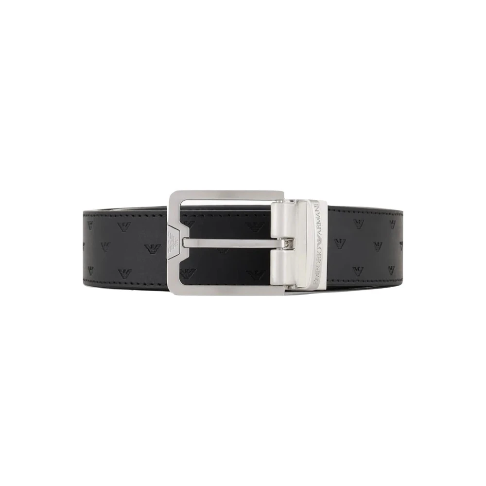 Armani Omkeerbare Adelaar Logo Leren Riem Black Heren