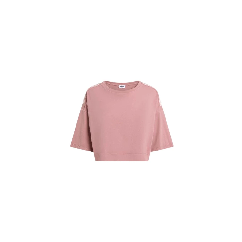 Moschino Unisex Roze Tops Xl, Katoen, Geborduurde Katoenen Jersey Crop Top
