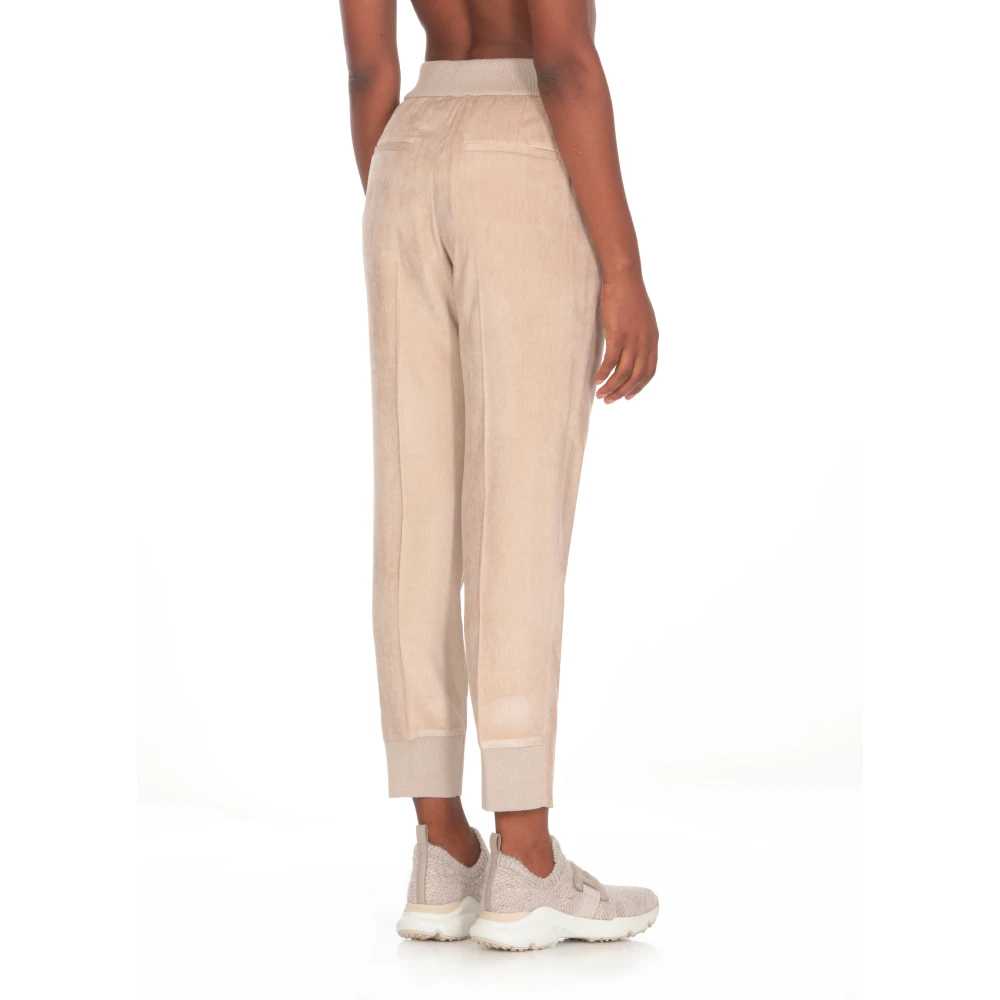 PESERICO Beige Geribbelde Broek met Elastische Taille Beige Dames