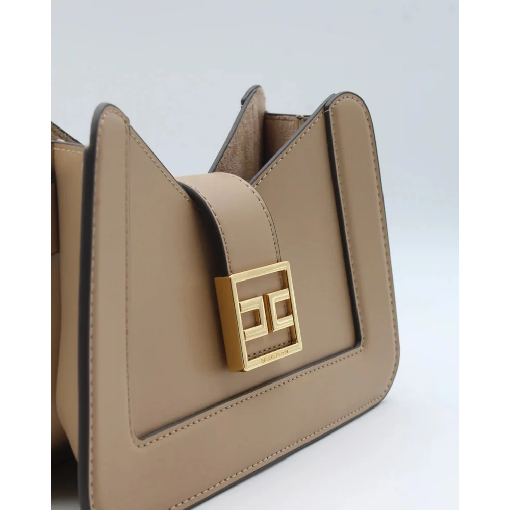 Elisabetta Franchi Kameel Schoudertas met Gouden Logo Beige Dames