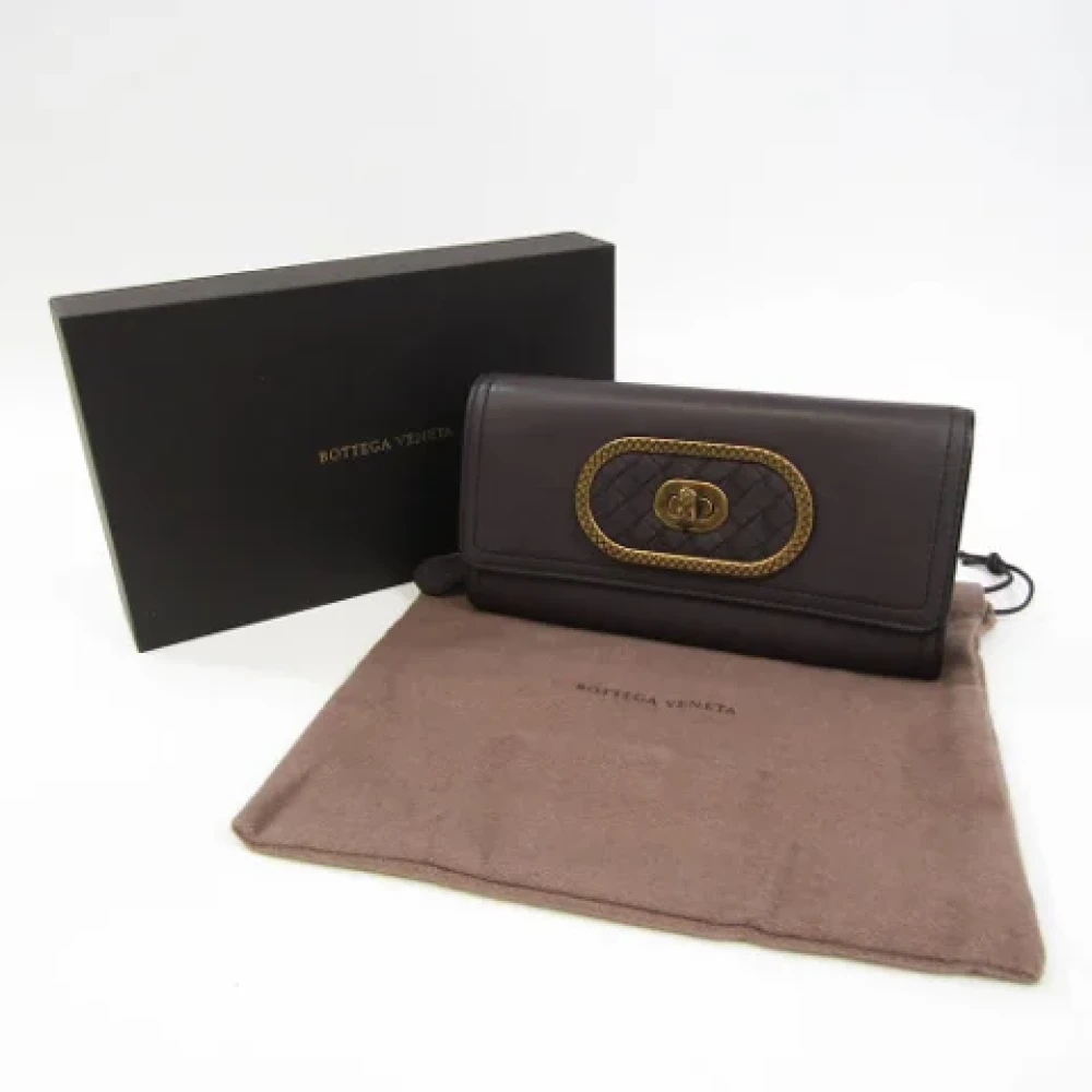 Bottega Veneta Vintage Tweedehands Bruin Leren Bottega Veneta Portemonnee Brown Dames