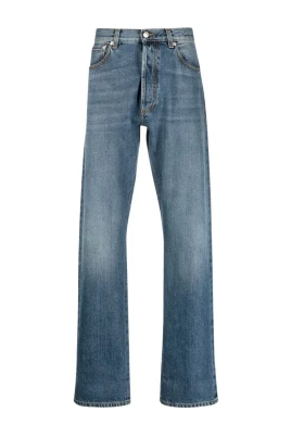 Blå Tvättade Turn-up Jeans