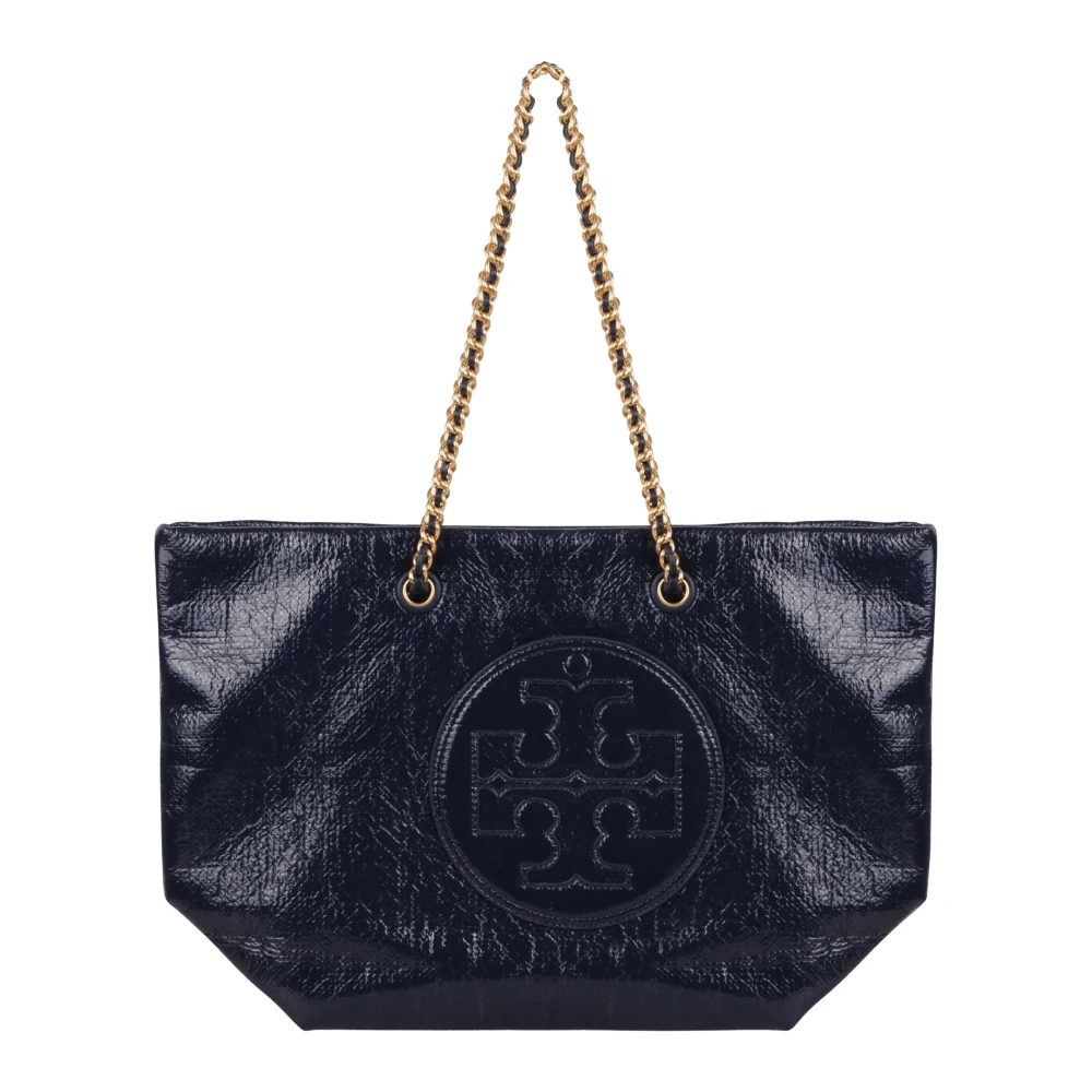 TORY BURCH Ella Patent Leren Schoudertas met Ketting Blue Dames