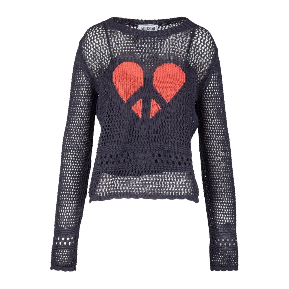 Moschino Mesh Heart Lange Mouw Crop Top Black Dames