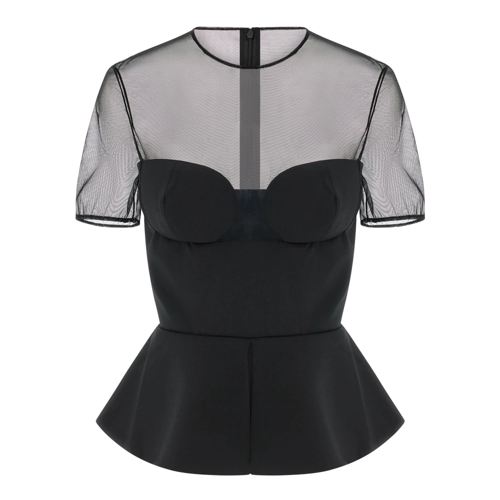 Nensi Dojaka Black Blouses, Female, Xs, Tailored Bustier With Sheer Neckline