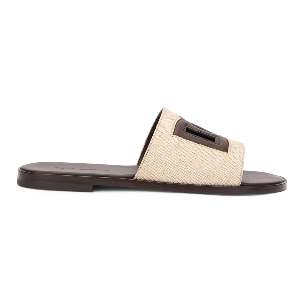 Dolce & Gabbana Vrouw Beige Schoenen Dames, 42 Eu, Katoen, Canvas Slippers Met Logo