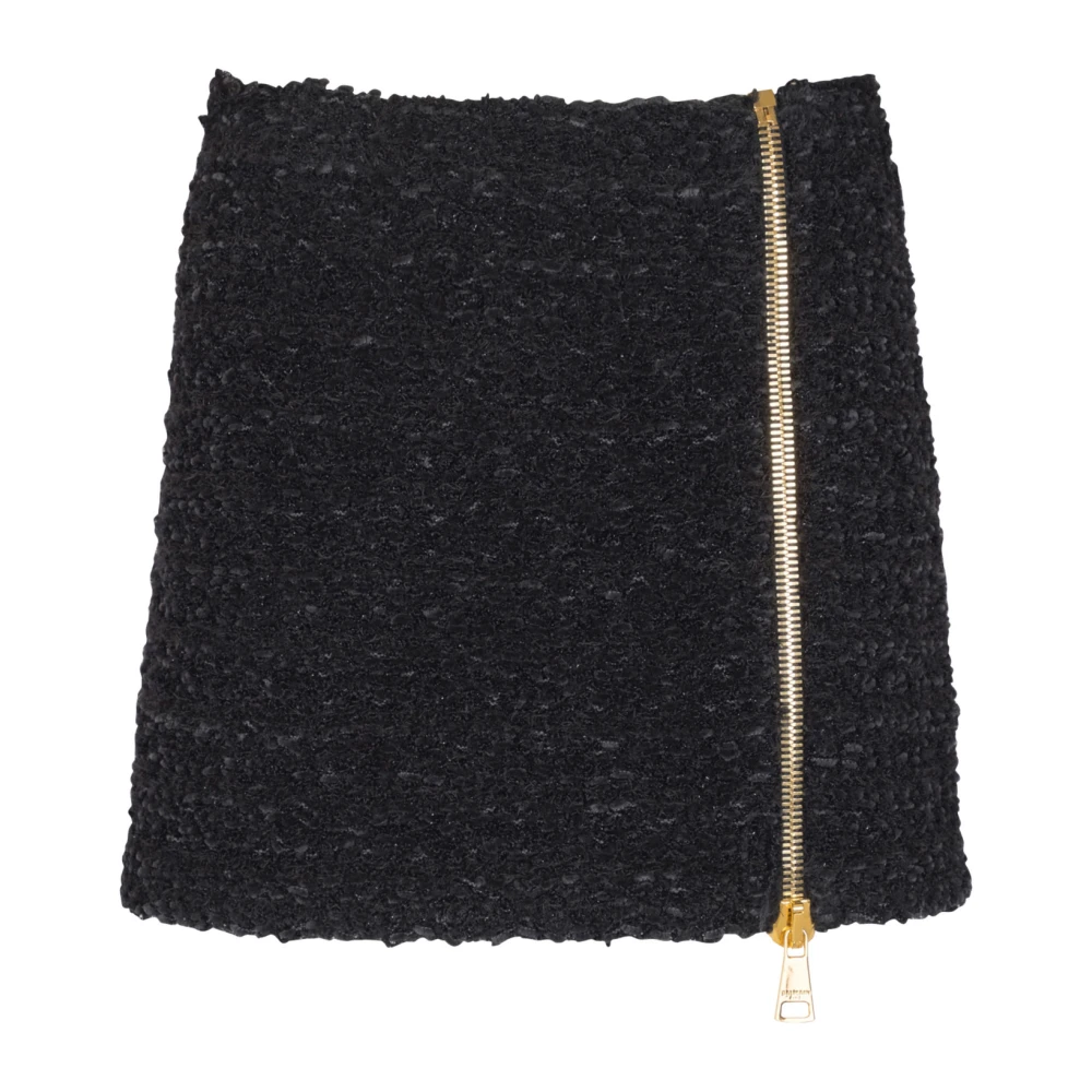 Balmain Black Short Zipped Tweed Skirt - Female - Short Skirts - M - Skirts