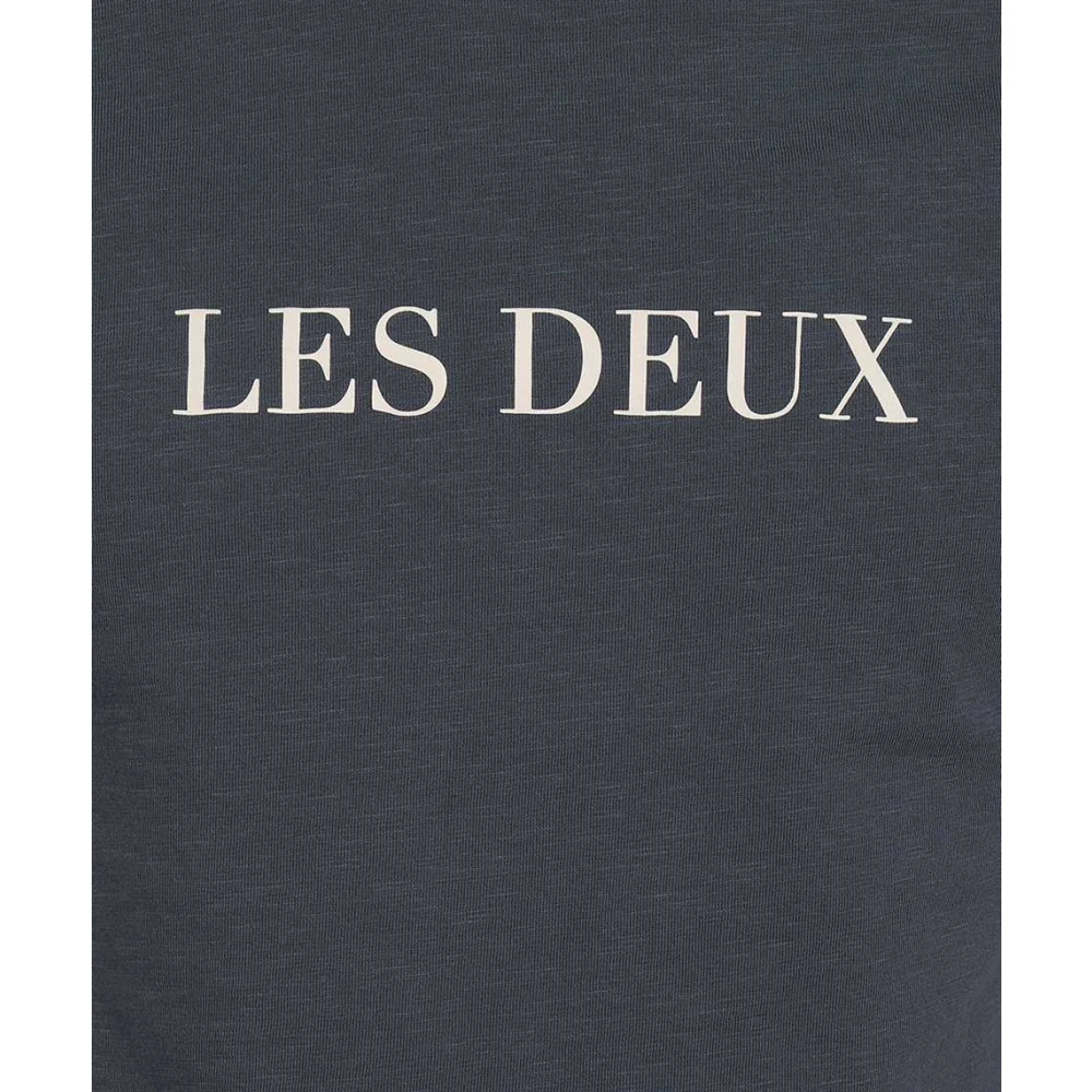 Les Deux Katoenen Ribbel Crew T-Shirt Blue Heren