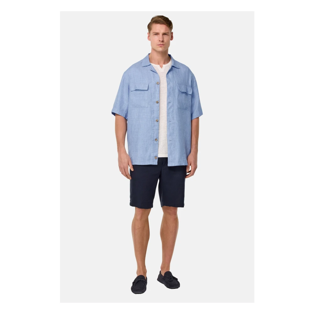 Boggi Milano Linnen Camp Overshirt Blue Heren