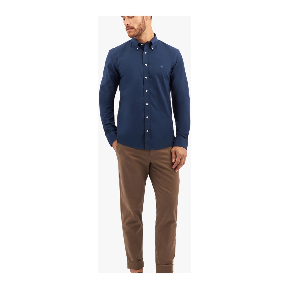 Brooks Brothers Donkerblauw Slim Fit Non-Iron Stretch Katoenen Overhemd met Knoop-Down Kraag Blue Heren