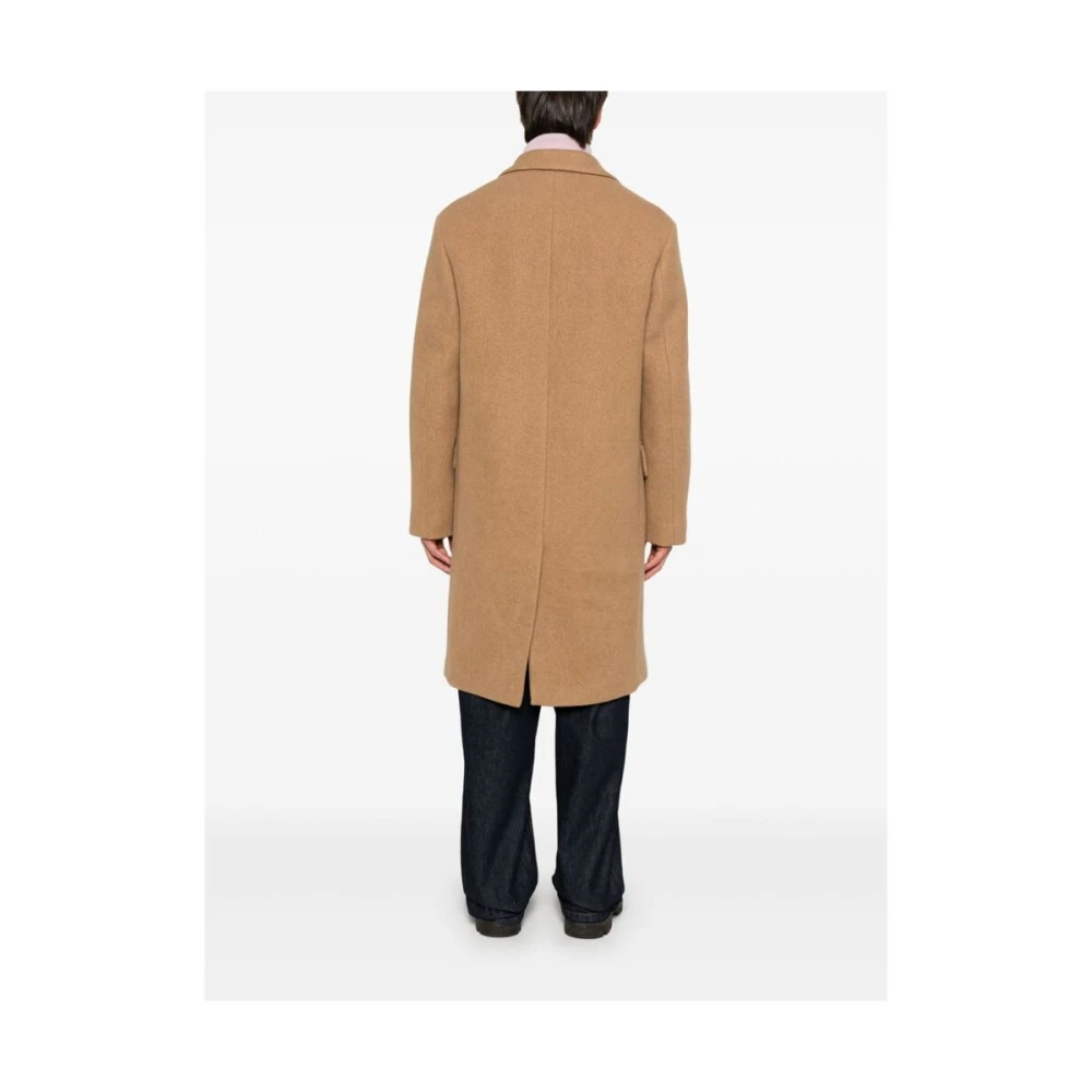 Dries Van Noten Beige Wollen Jas met Geborsteld Effect Brown Heren