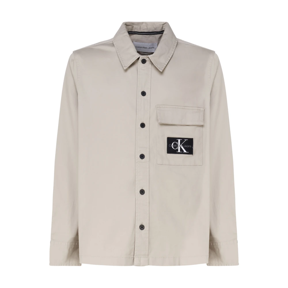 Calvin Klein Logo Print Beige Shirt Taupe Beige Heren