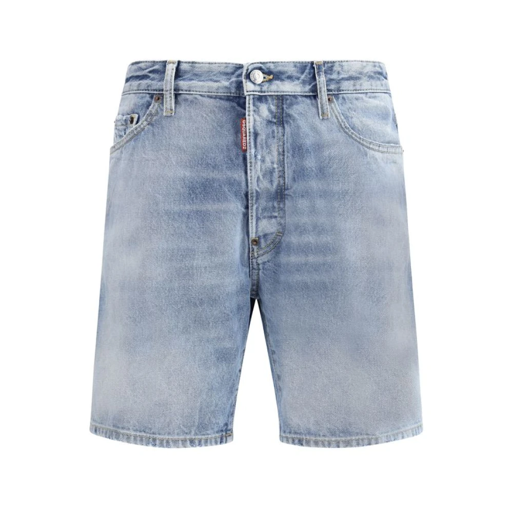 Dsquared2 Men's Blue Marine Cotton Shorts With Logo Patch - Denim Shorts - M - Shorts