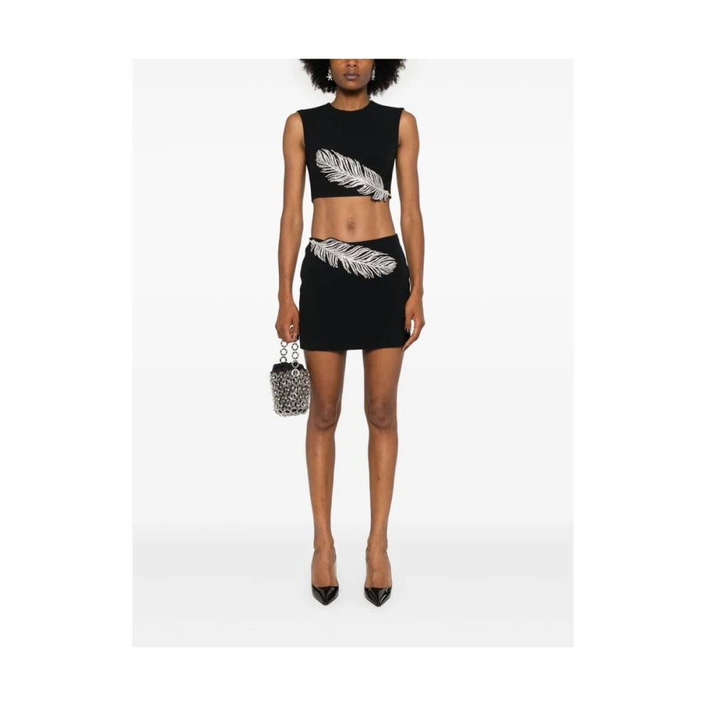 David Koma Zwarte Kristalversierde Veren Rok Black Dames