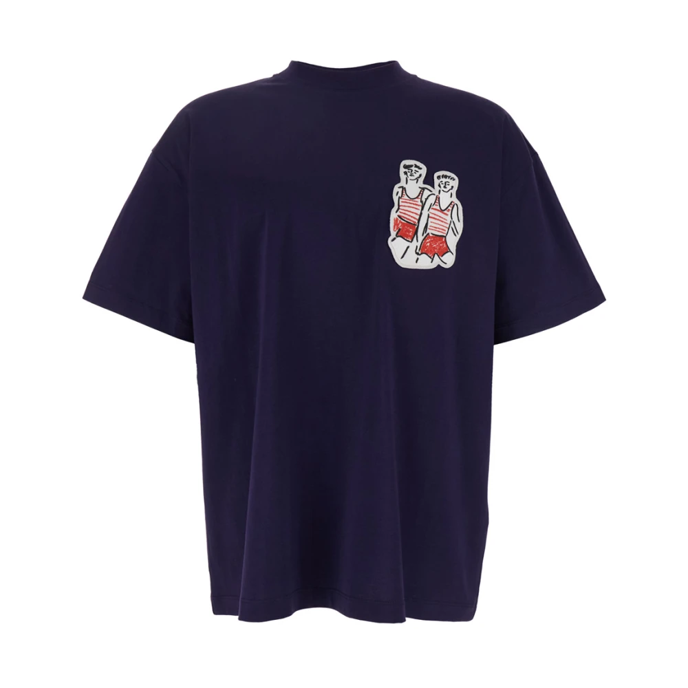 Msgm Blauw Crewneck T-shirt met Logo Blue Heren