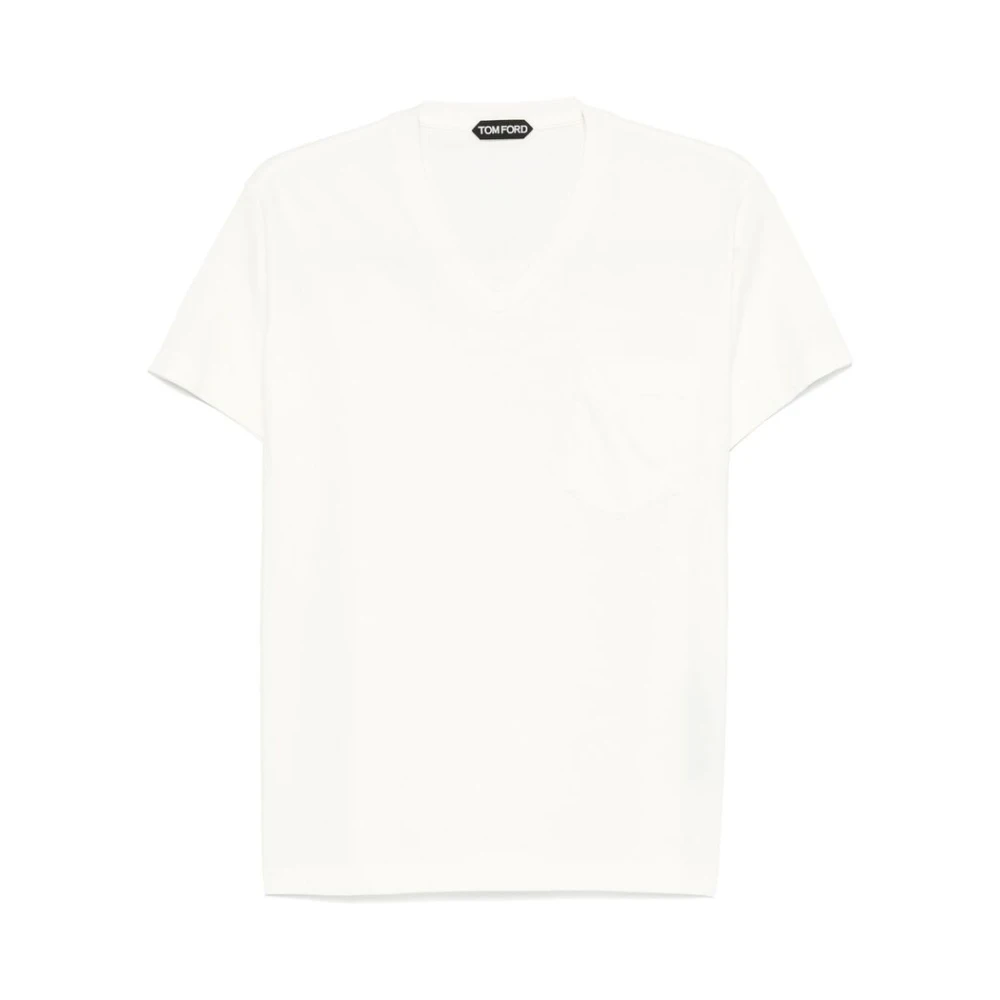 Tom Ford Vit V-ringad Bröstficka T-shirt White, Herr