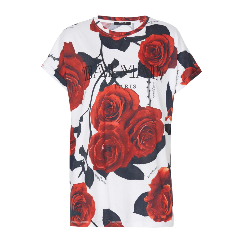 Balmain Vintage T-shirt met rood rozenprint Red Dames