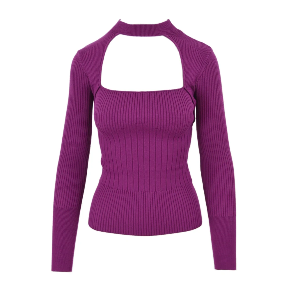 PATRIZIA PEPE Stijlvolle Ronde-hals Gebreide Trui Purple Dames