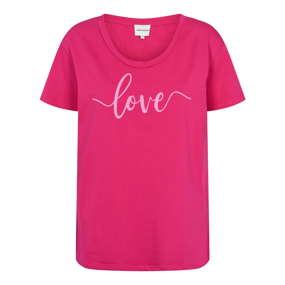 American Dreams Roze Liefde Katoenen Tee met Grafische Print Pink Dames
