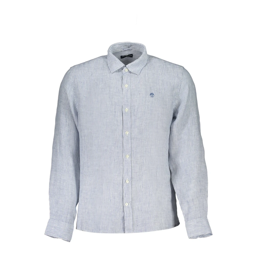 North Sails Men's Blue Striped Long Sleeve Shirt With French Collar