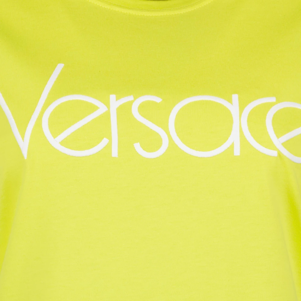 Versace Organisch Katoen Logo T-shirt 1978 Yellow Dames