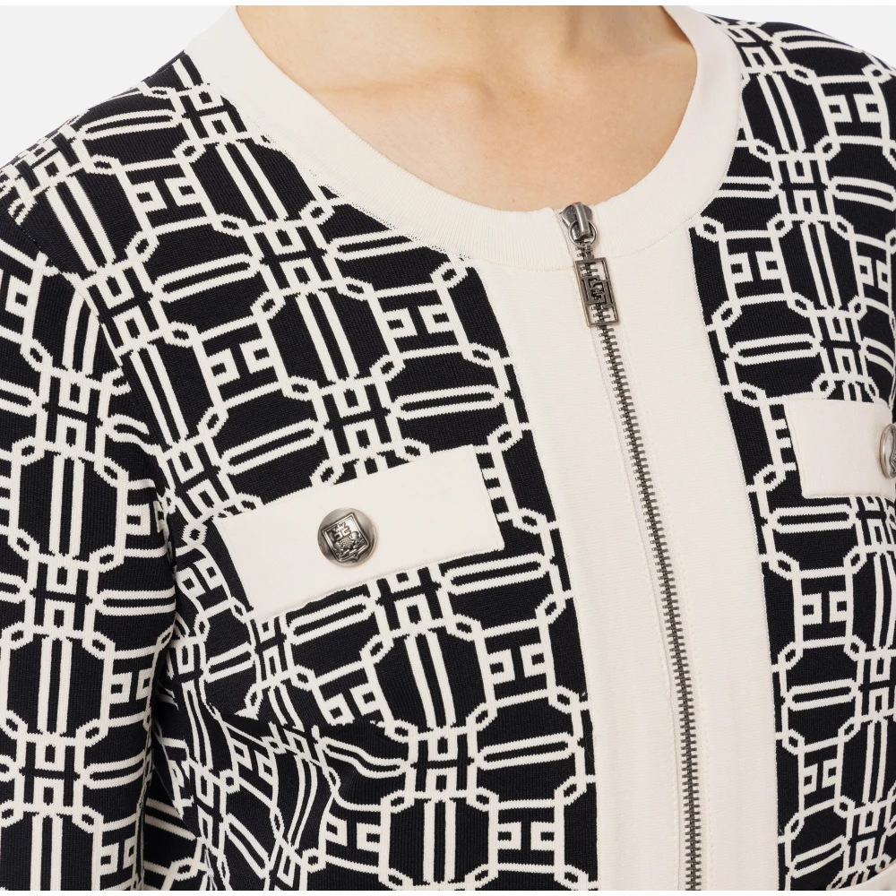 Elisabetta Franchi Logo Jacquard Cropped Cardigan met Rits Black Dames