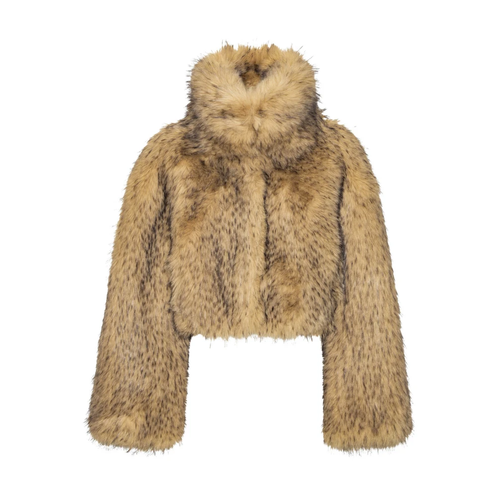 Rotate Birger Christensen Faux Fur Cropped Jacket - Female - Faux Fur & Shearling Jackets - Beige - 2XS - Jackets