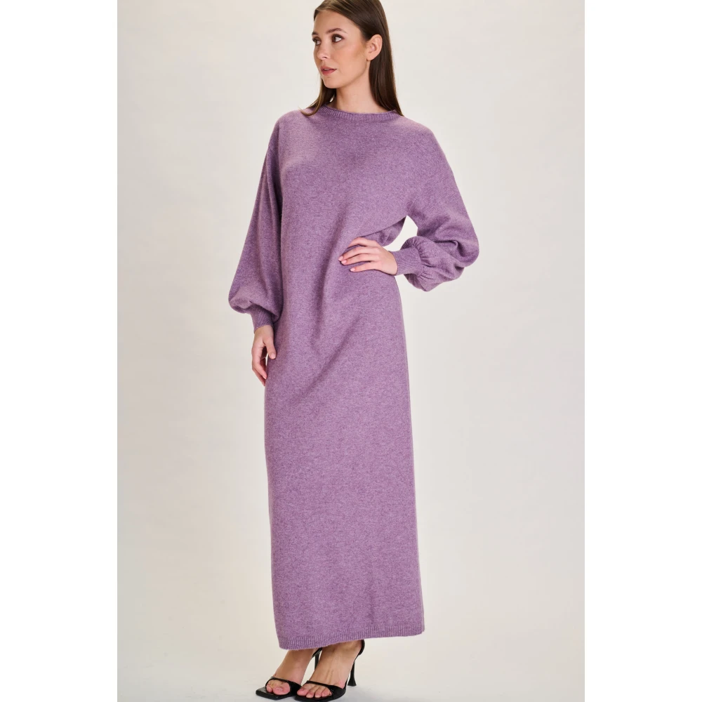 March23 Gebreide Jurk A-lijn Korte Mouwen Zomerjurk Purple Dames