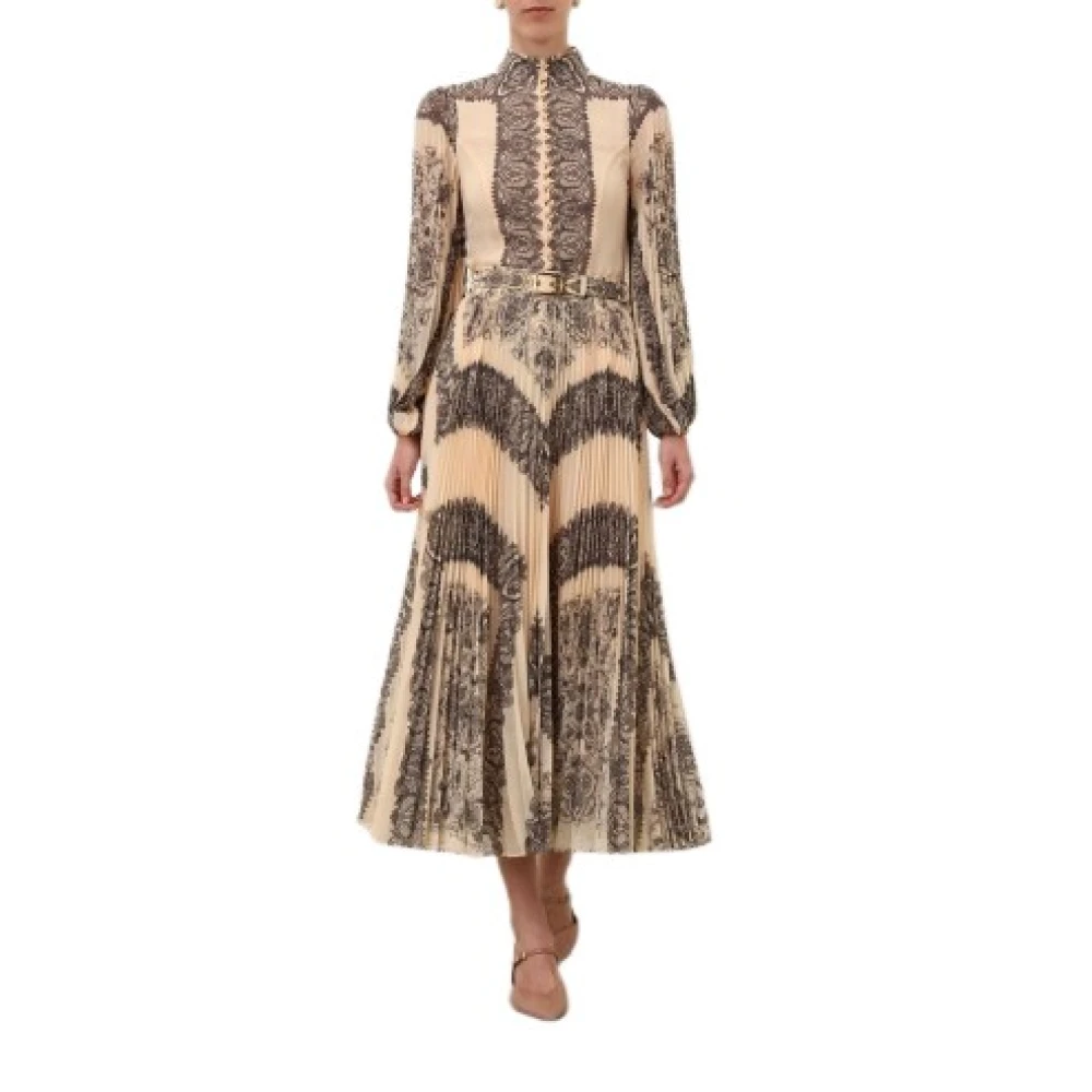 Zimmermann Paisley Geplooide Midi Rok Beige Dames