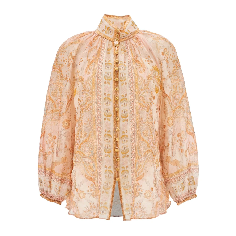 Zimmermann Elegant Paisleymönstrad Blus med Hög Hals Beige, Dam