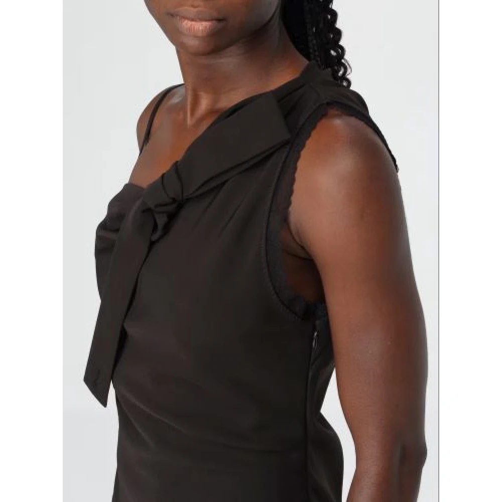 Moschino Zwarte Crepe Midi Jurk met Knoop Black Dames