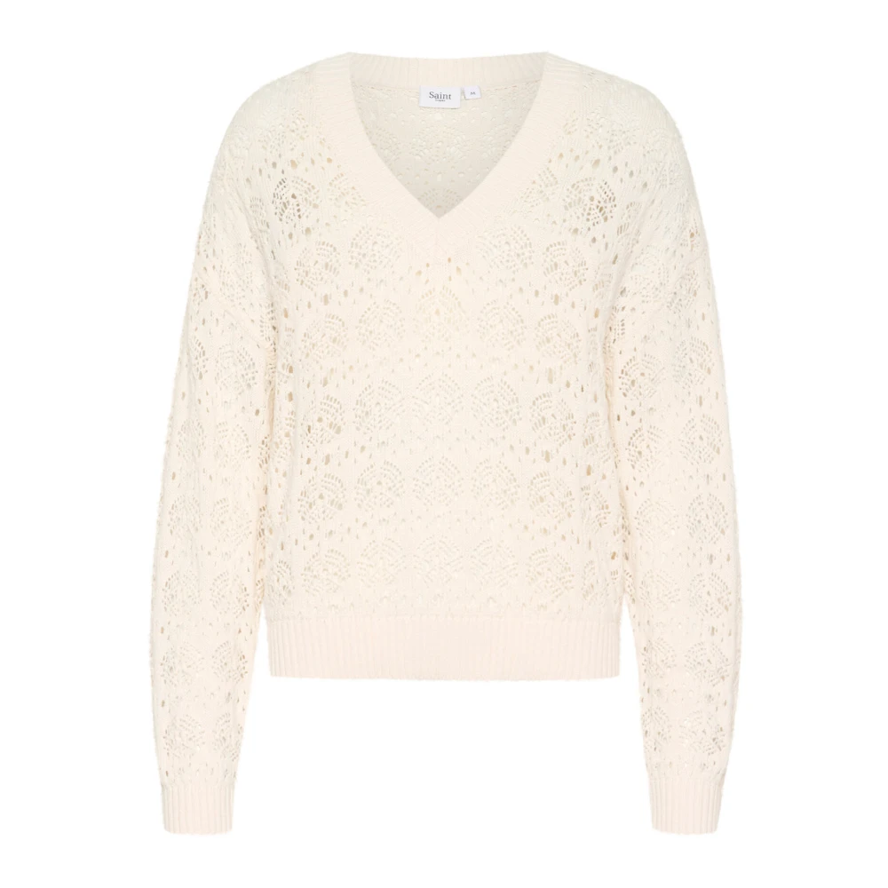 Saint Tropez V-hals Trui met Mooi Patroon Beige Dames