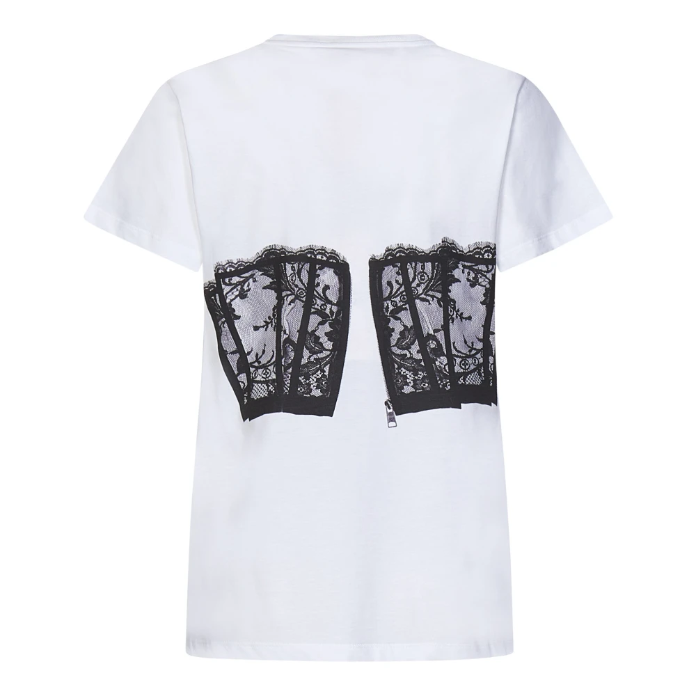 alexander mcqueen Witte T-shirt met Kant Korsetprint White Dames