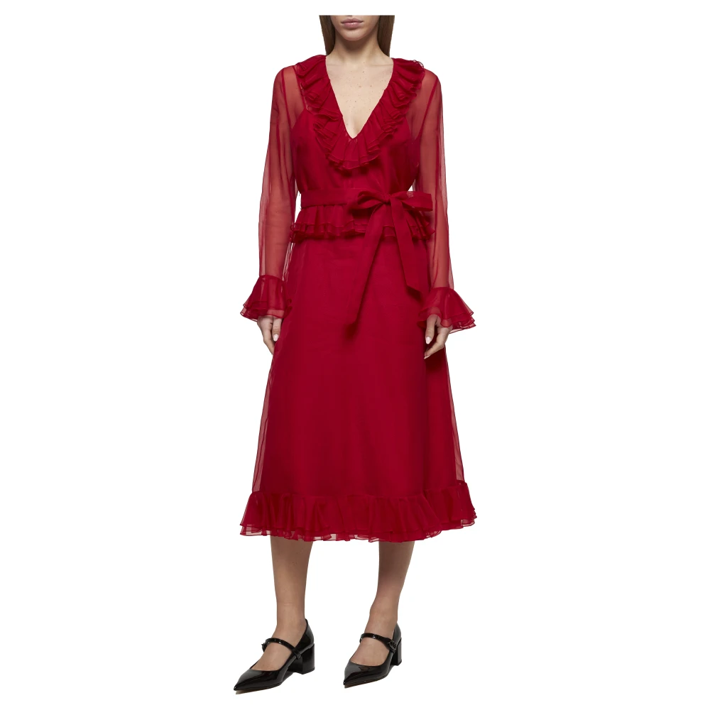 Valentino Gerimpelde zijden jurk in rood Red Dames