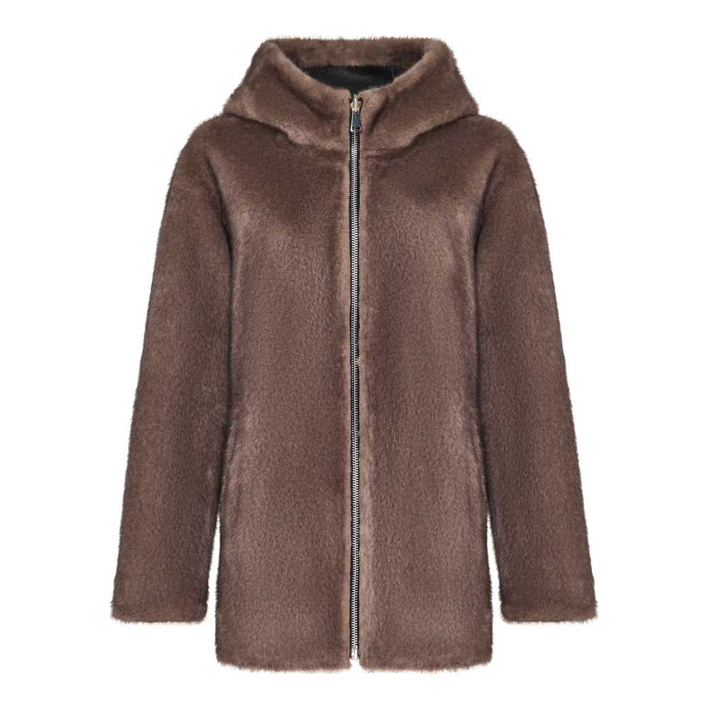 Cesare Gaspari Omkeerbare imitatieleren jas met imitatiebont afwerking Brown Dames