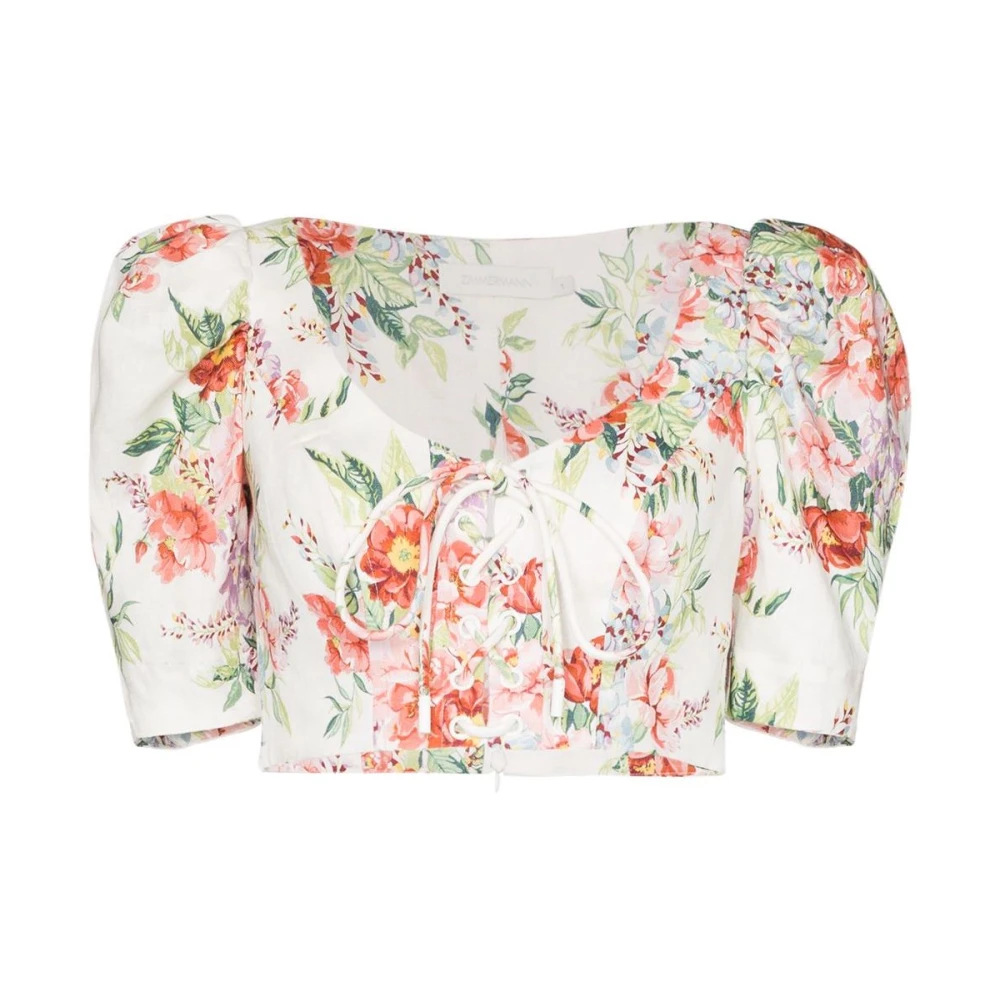 Zimmermann Women's White Blouses, S, Laced Crop Top