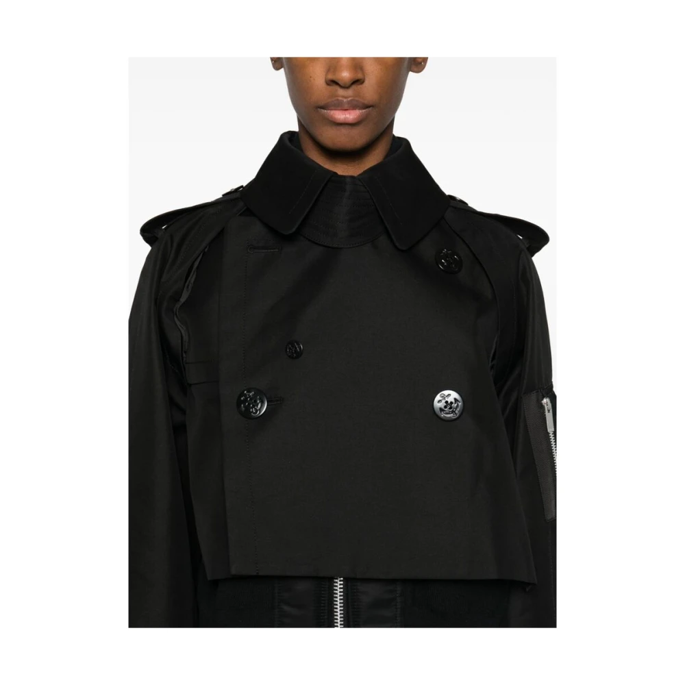 Sacai Zwart Gelaagd Twill Buitenkleding Black Dames