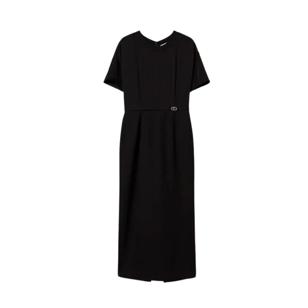 Twinset Milano Gebreide en Crêpe de Chine Jurk Black Dames