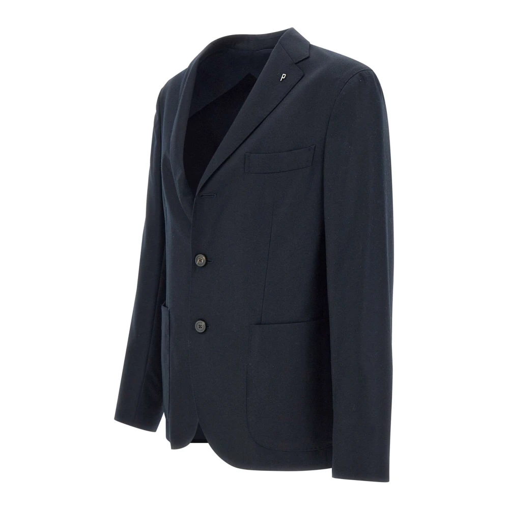 PESERICO Blauwe Wollen Blazer met Revers Blue Heren