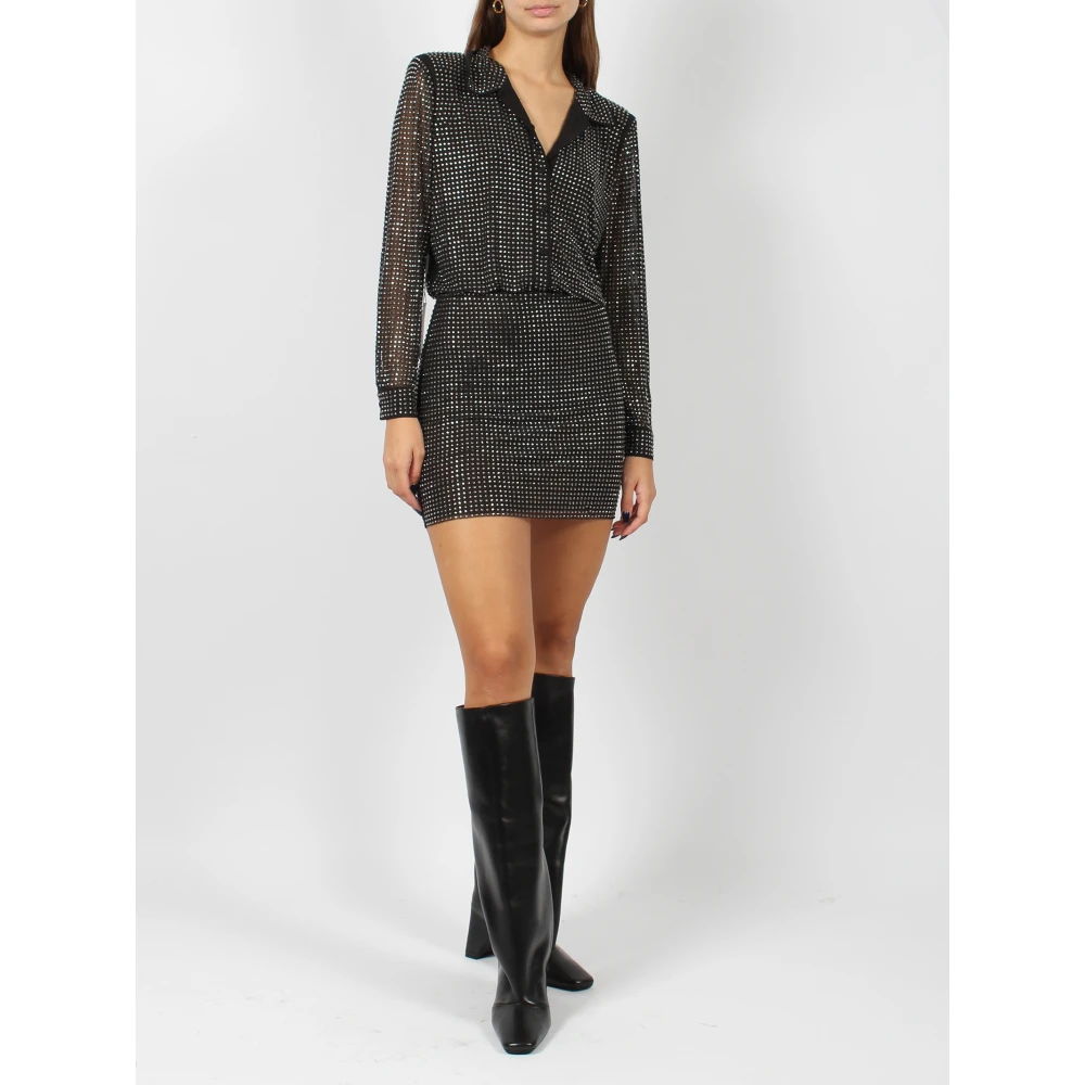 Self Portrait Rhinestone Mini Overhemdjurk Black Dames