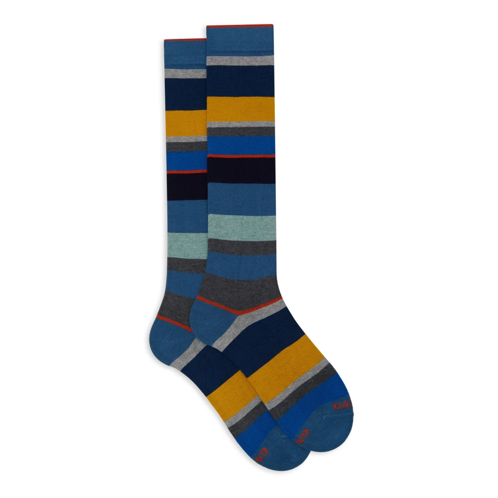 Gallo Lange lichtblauwe katoenen sokken voor heren met veelkleurige macrostrepen Multicolor Heren