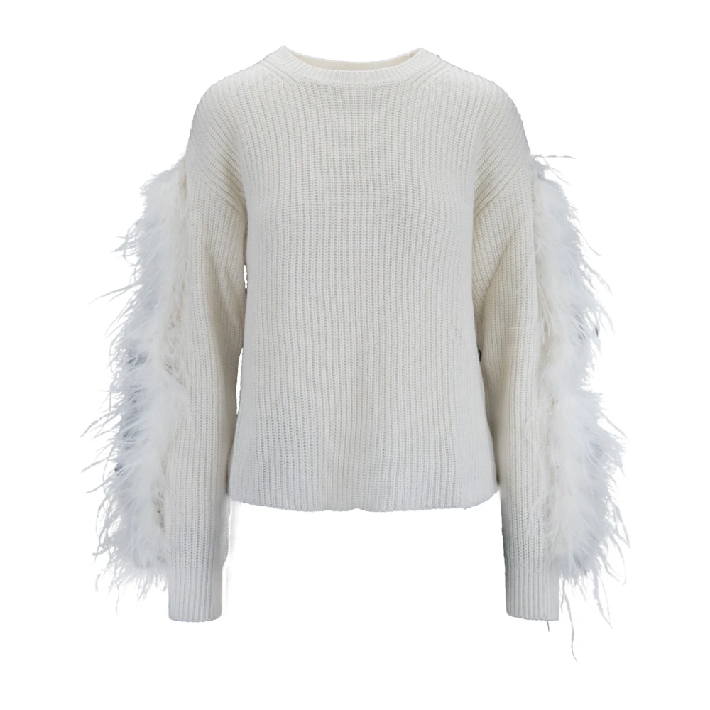 Twinset Trui met veren detail en lange mouwen White Dames