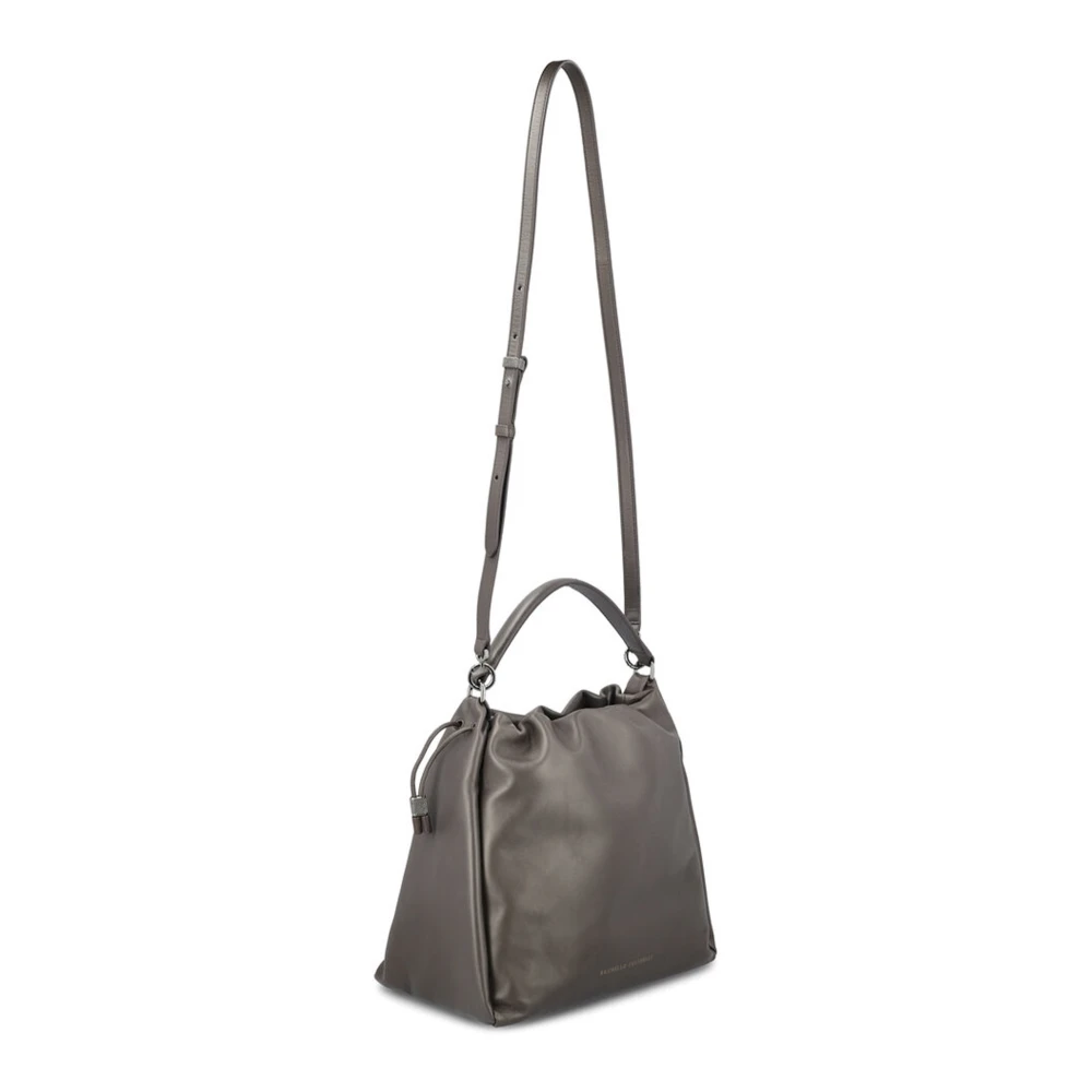 BRUNELLO CUCINELLI Donkerbruine leren handtas met Monile-details Brown Dames