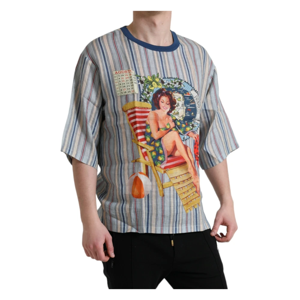 Dolce & Gabbana Multicolor Agosto Print Linnen T-shirt Multicolor Heren
