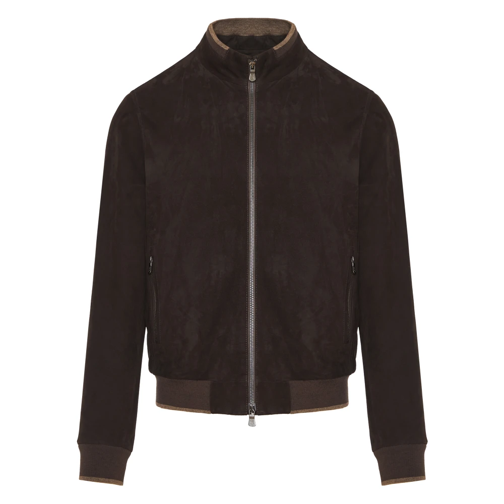 Fedeli Italiaanse Suede Bomberjack Brown Heren