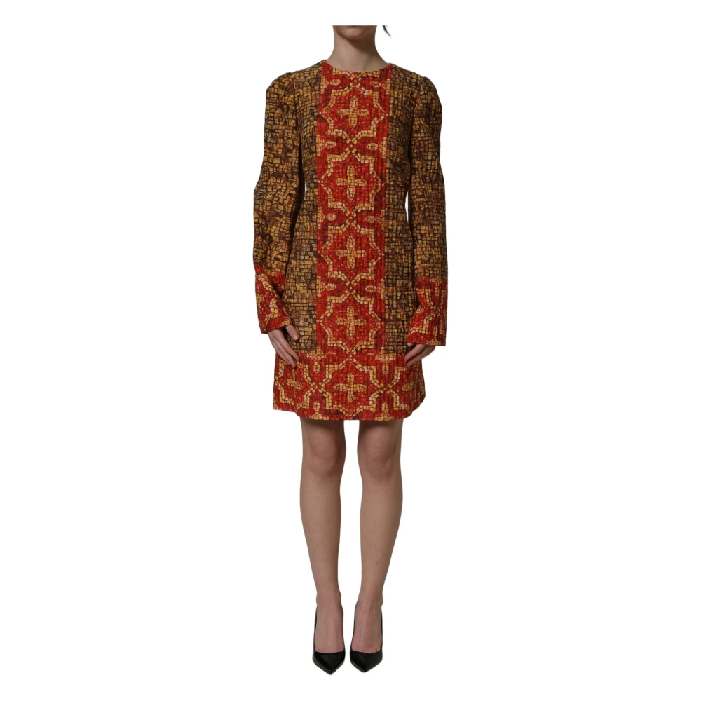 Dolce & Gabbana Women's Multicolor Short Dresses, S, Mosaic Long Sleeves Mini Dress