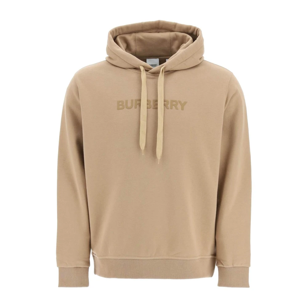 Burberry Men's Beige Hoodies, L, Embossed Logo Cotton Hoodie