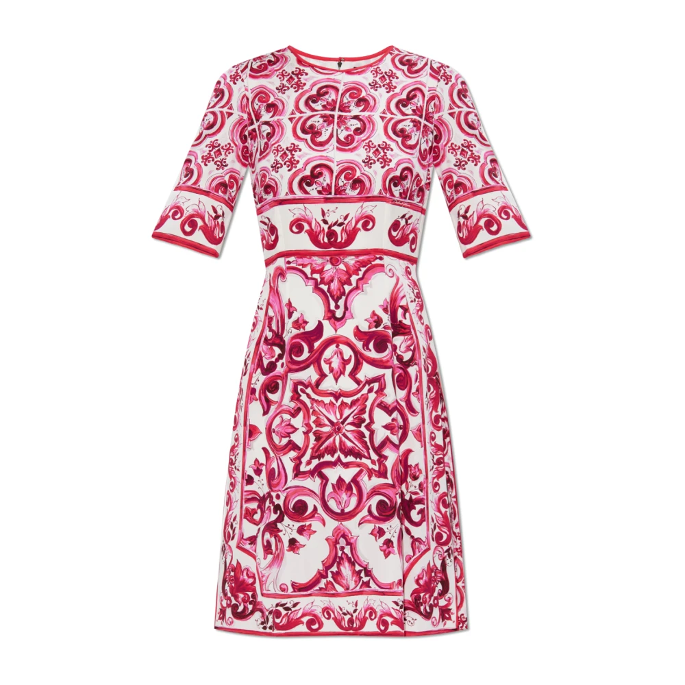 Dolce & Gabbana Zijden jurk met Majolica-print Pink Dames
