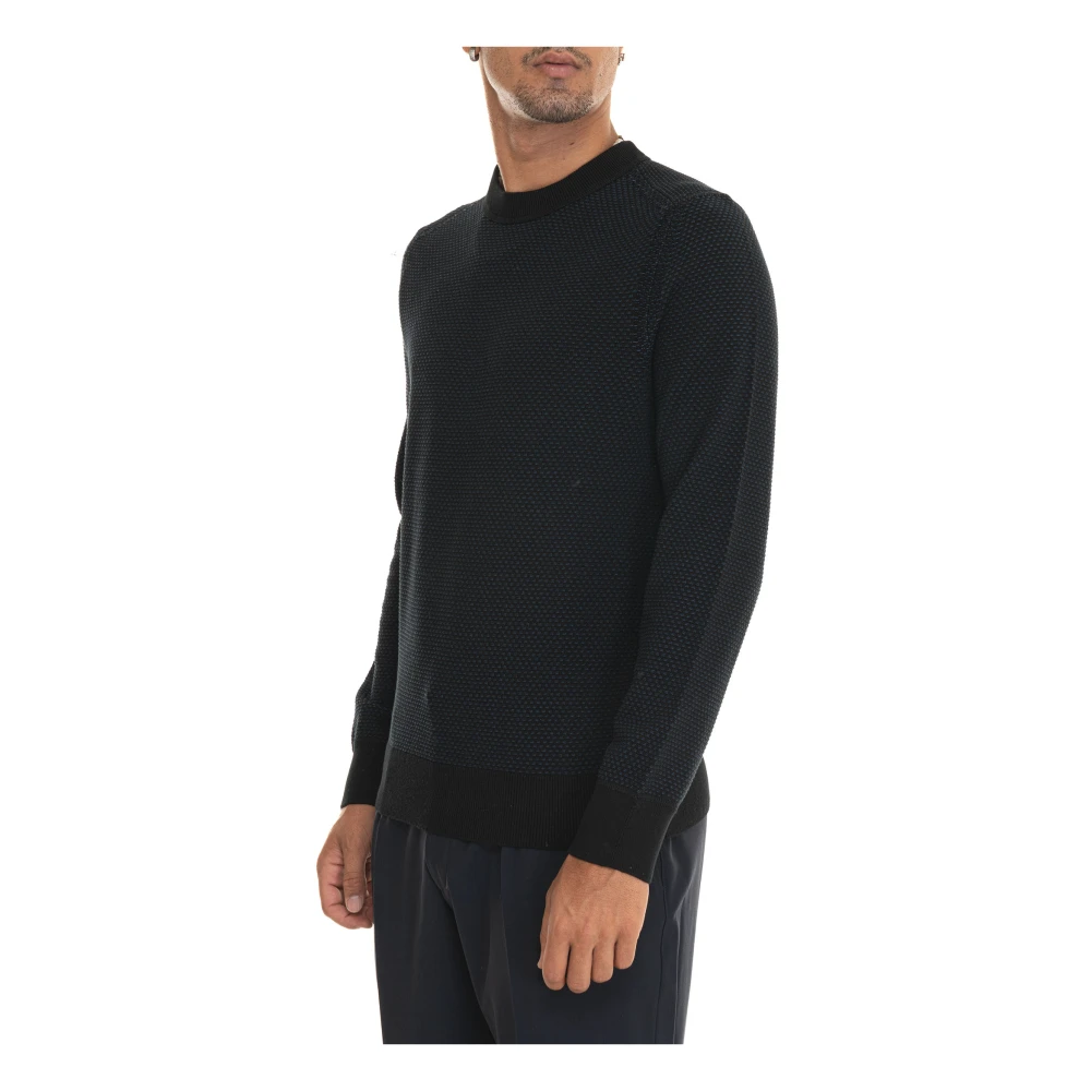 Boss Gestructureerde ronde hals trui Black Heren